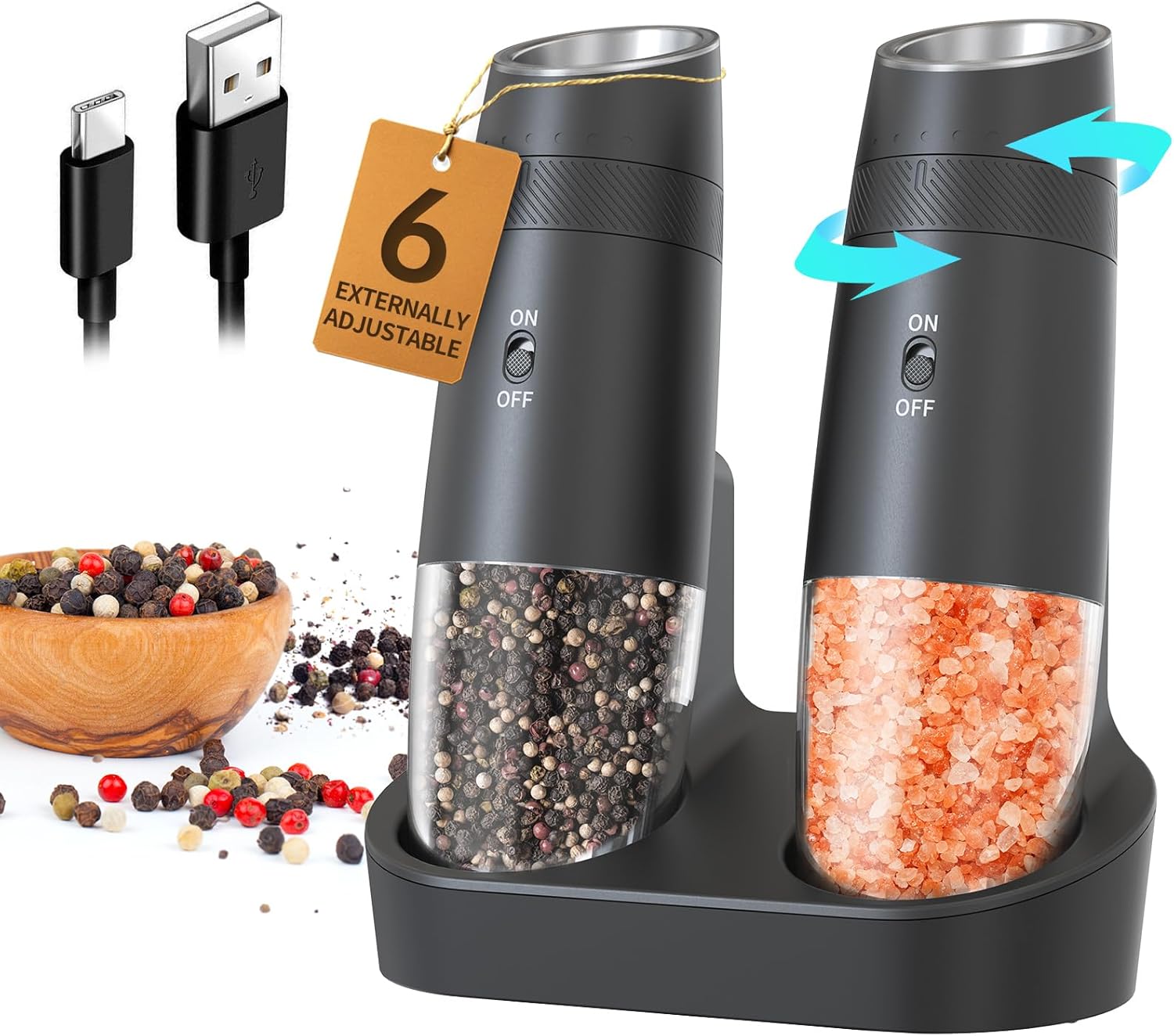 Circle Joy gravity electric salt and pepper grinder set
